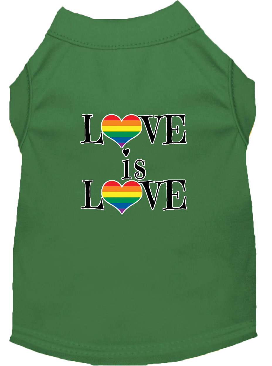 Love is Love Screen Print Dog Shirt Green Sm